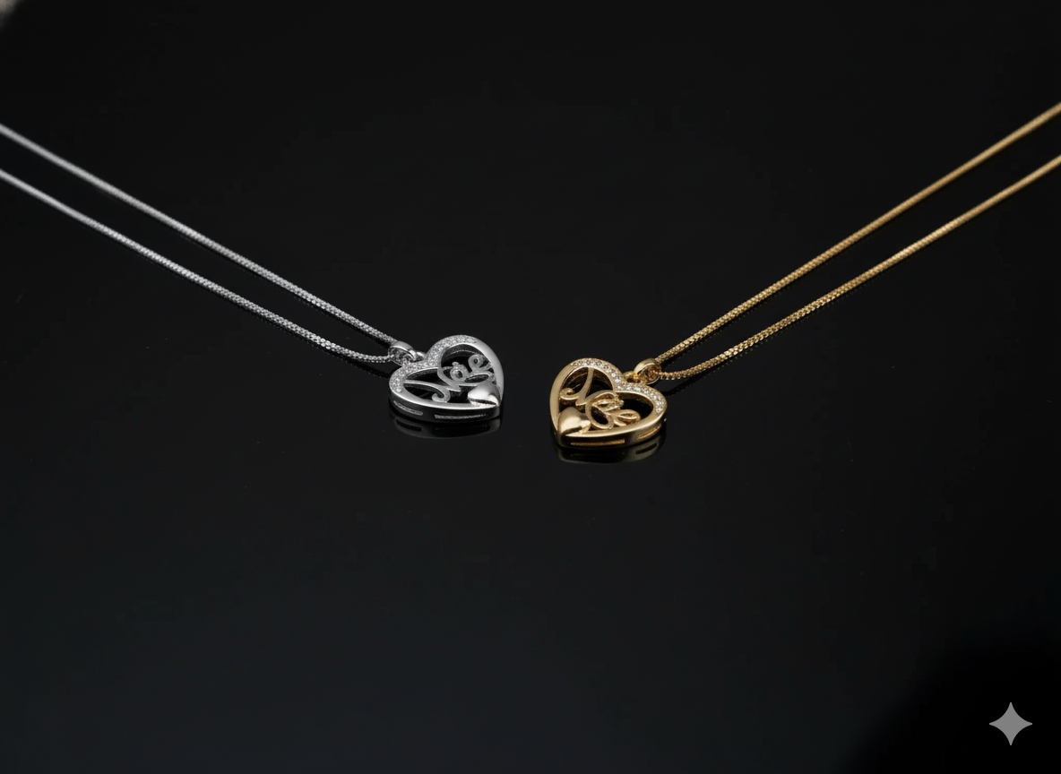 Medium Necklace with Small Mother Heart Pendant - Silver