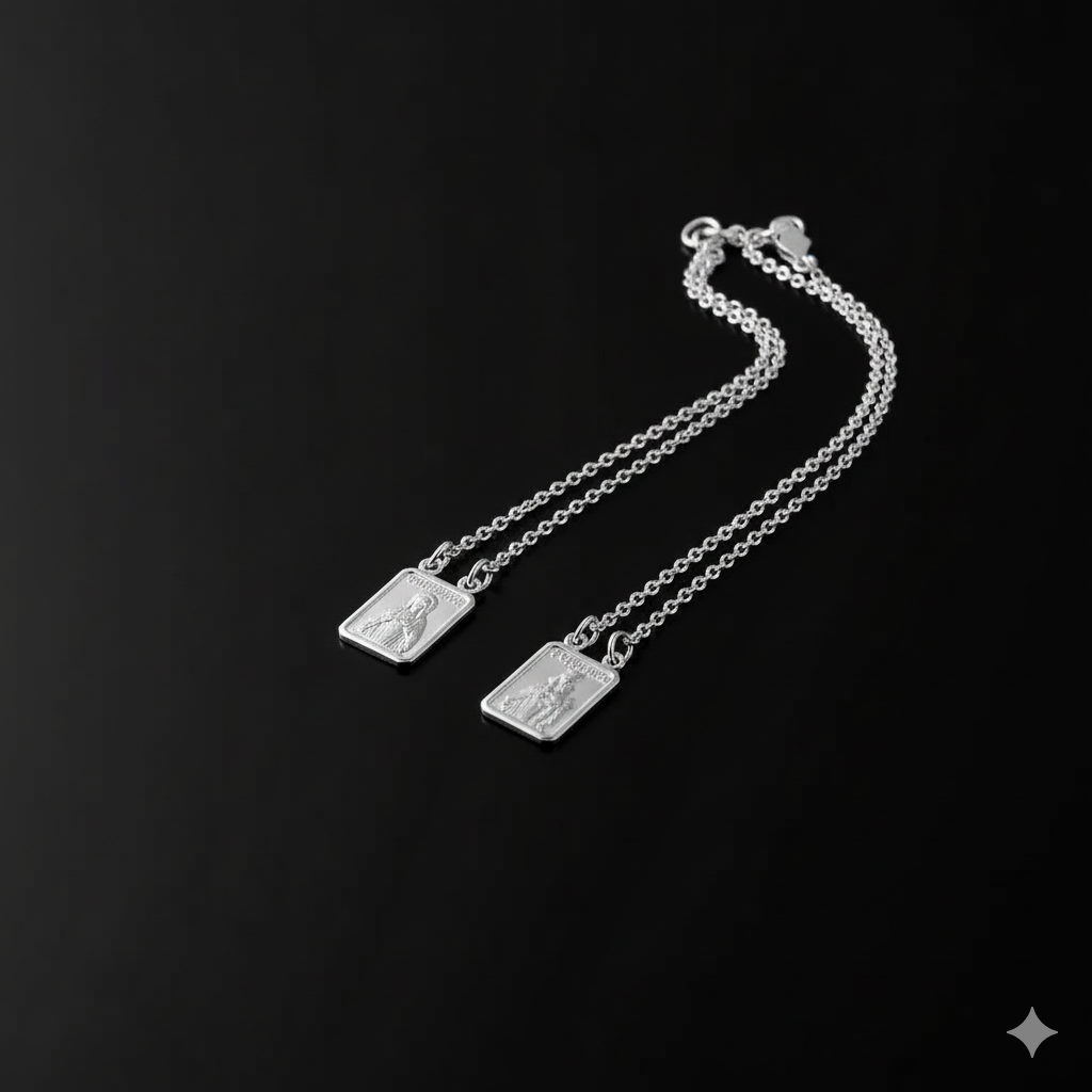 Long Scapular Necklace Our Lady of Mount Carmel - Silver