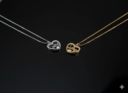 Medium Necklace with Small Mother Heart Pendant - Silver