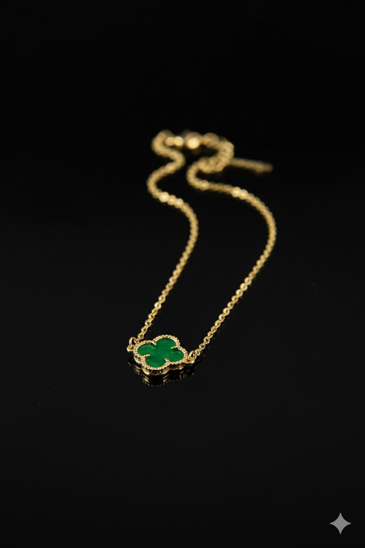 Green Clover Choker Necklace - Gold