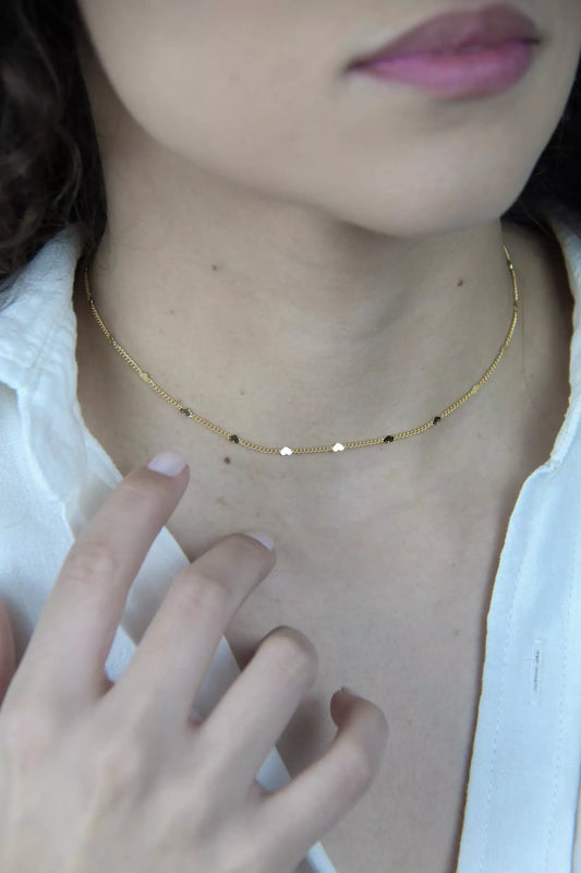 Heart Detail Chain Choker Necklace - Gold